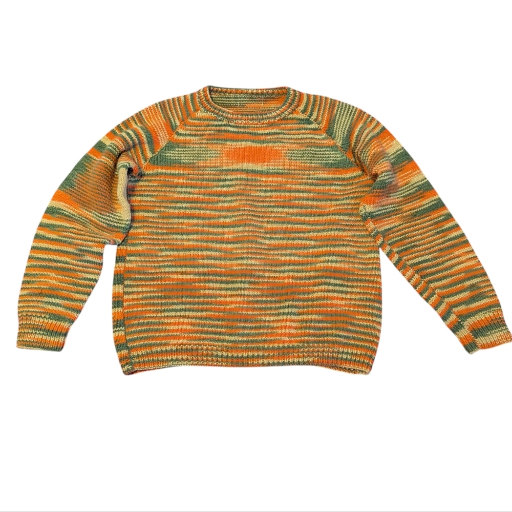 Vintage Variegated Knit Sweater Eclectic Grandpa Striped Raglan Pullover Boho
